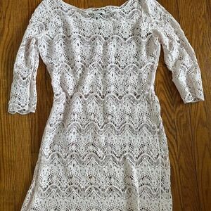 Ralph Lauren‎ Crocheted Lace Dress Large Cream 3/4 Sleeve